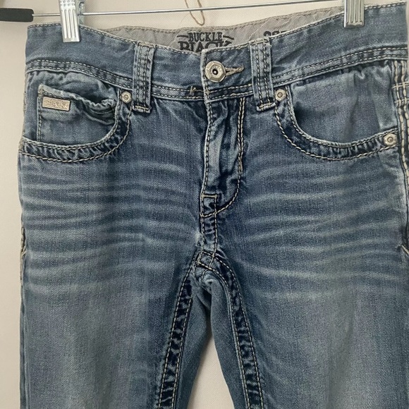 Buckle Black 3 FIT Jeans Mens 28 Denim Low Rise Thick Stitch Bootcut Medium Wash - Picture 6 of 11